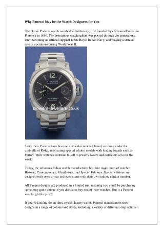 Why Panerai May be the Watch Designers for You