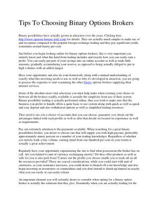 Tips to Choosing Binary Options Brokers