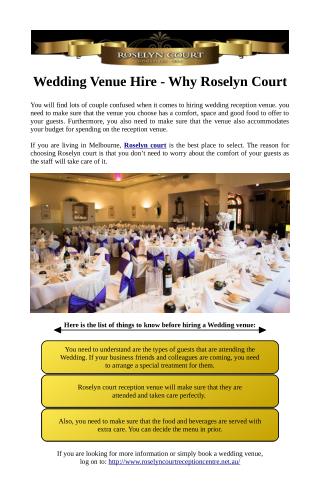 Wedding Venue Hire - Why Roselyn Court