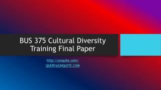 BUS 375 Cultural Diversity Training Final Paper