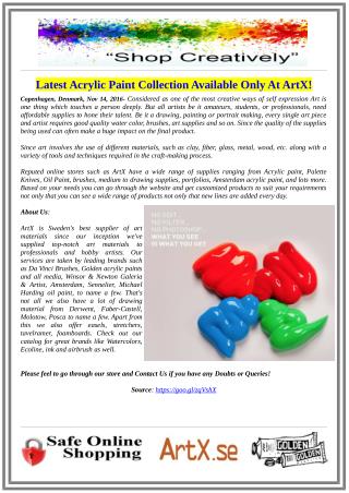 Latest Acrylic Paint Collection Available Only At ArtX