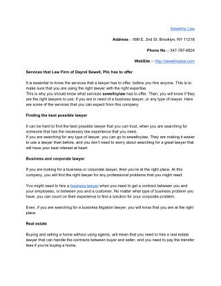 Services that Law Firm of Dayrel Sewell, Pllc has to offer