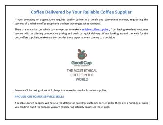 Coffee Delivered by Your Reliable Coffee Supplier