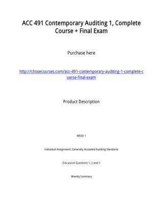 ACC 491 Contemporary Auditing 1, Complete Course Final Exam