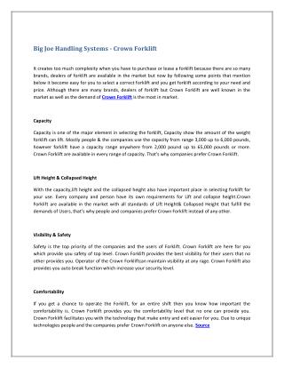 Big Joe Handling Systems - Crown Forklift