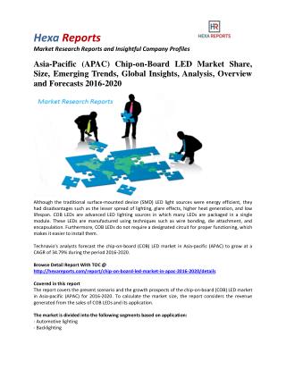 Asia-Pacific Chip-on-Board LED Market Share, Industry Trends And Outlook 2016-2020: Hexa Reports