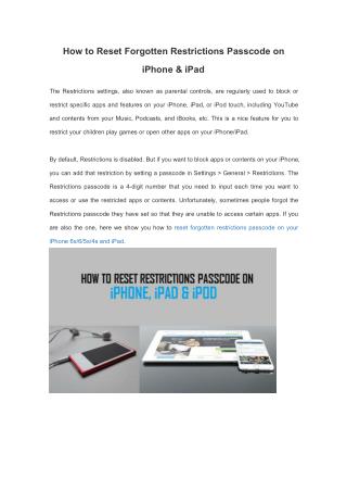 How to Reset Forgotten Restrictions Passcode on iPhone&iPad