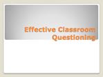 Effective Classroom Questioning