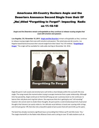 Americana Alt-Country Rockers Angie and the Deserters Announce Second Single from their EP ‘You’, titled “Forgetting to