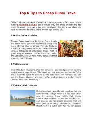 Top 6 Tips to Cheap Dubai Travel