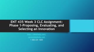 ENT 435 Week 3 CLC Assignment: Phase 1-Proposing, Evaluating, and Selecting an Innovation