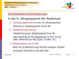 Staatliche Schulberatungsstelle für Niederbayern info@sbndb.de – www.sbndb.de 0871 – 4 30 31 0