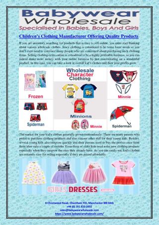 Children’s Clothing Manufacturer Offering Quality Products