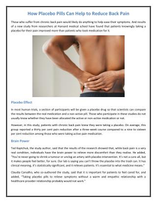 How Placebo Pills Can Help to Reduce Back Pain