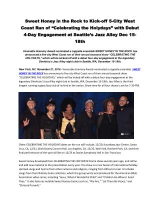 Sweet Honey in the Rock to Kick-off 5-City West Coast Run of “Celebrating the Holydays”