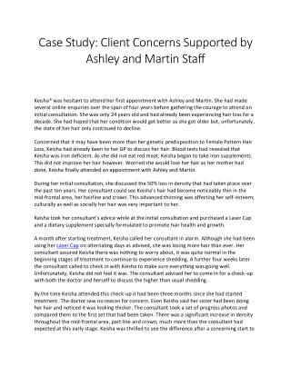 Client Concerns Supported by Ashley and Martin Staff