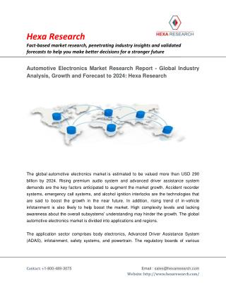 Automotive Electronics Market To Reach Beyond $290 Billion By 2024 | Research Report by Hexa Research