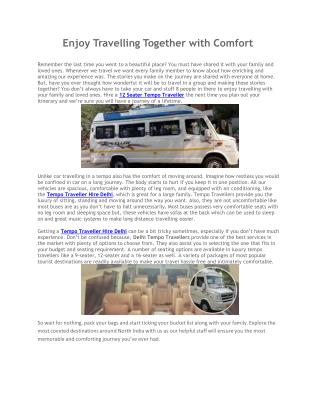 12 Seater Tempo Traveller - Call Us 91-9013373931