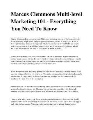 Marcus Clemmons Multi-level Marketing 101 - Everything You Need To Know