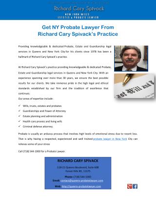 Get NY Probate Lawyer FromRichard Cary Spivack’s Practice