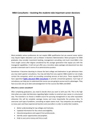 MBA Consultants – Assisting the students take important career decisions