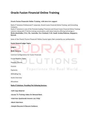 Oracle Fusion Financials Online Training in INDIA - rudraitsolutions