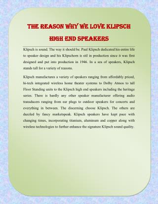 The Reason Why We Love Klipsch High End Speakers