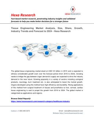 Tissue Engineering Market Size, Share, Growth, Industry Analysis, Trends and Forecast to 2024 | Hexa Research
