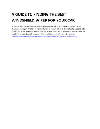 A GUIDE TO FINDING THE BEST WINDSHIELD WIPER FOR YOUR CAR