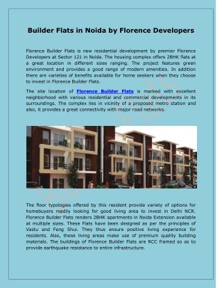 Builder Flats in Noida by Florence Developers