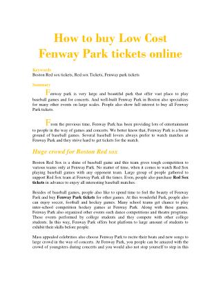 How to buy Low Cost Fenway Park tickets online