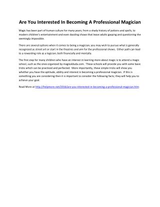 Are You Interested In Becoming A Professional Magician