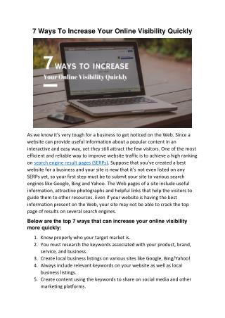 7 Ways To Increase Your Online Visibility Quickly