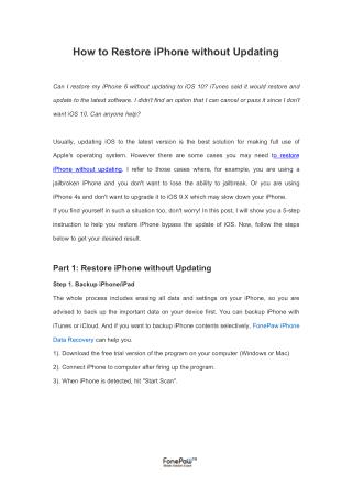 How to Restore iPhone without Updating