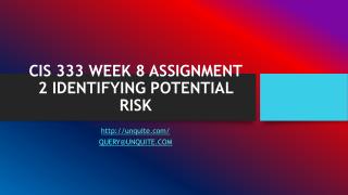 CIS 333 WEEK 8 ASSIGNMENT 2 IDENTIFYING POTENTIAL RISK