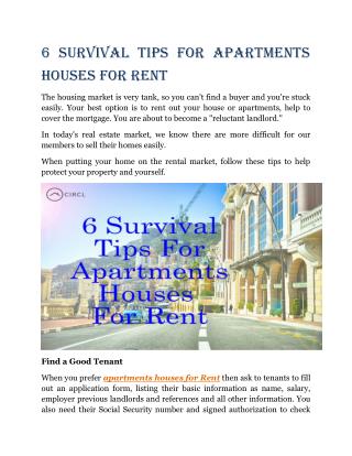 6 Survival Tips for Apartments Houses for Rent