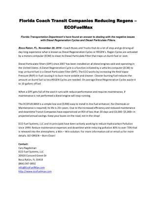 Florida Coach Transit Companies Reducing Regens – ECOFuelMax