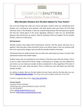 Why Wooden Shutters Are The Best Option For Your Home?