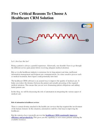 Five Critical Reasons To Choose A Healthcare CRM Solution