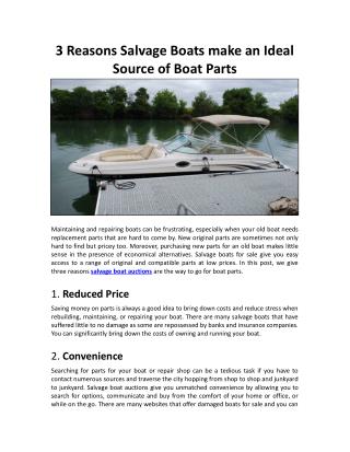 3 Reasons Salvage Boats make an Ideal Source of Boat Parts