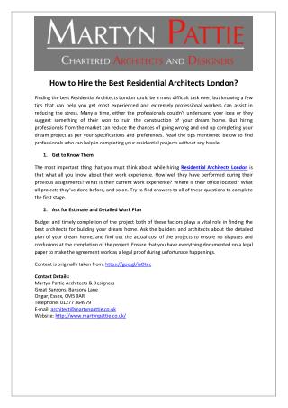 How to Hire the Best Residential Architects London?