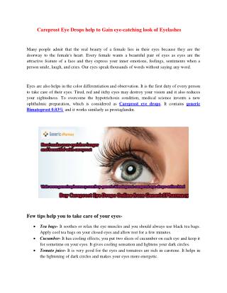 Buy Careprost Eye Drops Online to make Eyelashes Stunning @GenericEPharmacy