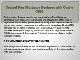 Control Your Mortgage Business with Onsite CRM