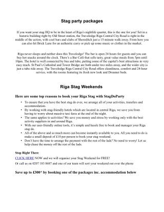 Riga Stag Party Ideas And Packages