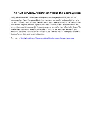 The ADR Services, Arbitration versus the Court System