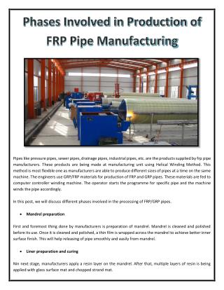 Phases Involved in Production of FRP Pipe Manufacturing
