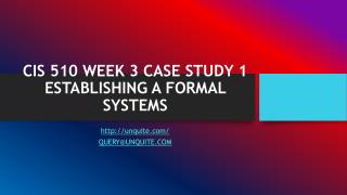 CIS 510 WEEK 3 CASE STUDY 1 ESTABLISHING A FORMAL SYSTEMS