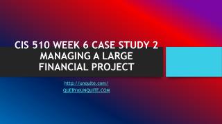 CIS 510 WEEK 6 CASE STUDY 2 MANAGING A LARGE FINANCIAL PROJECT