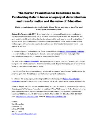 The Rezvan Foundation for Excellence holds Fundraising Gala to honor a Legacy of determination and transformation and th