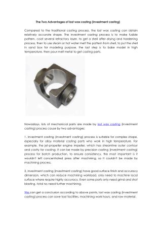 The Two Advantages of lost wax casting (investment casting)